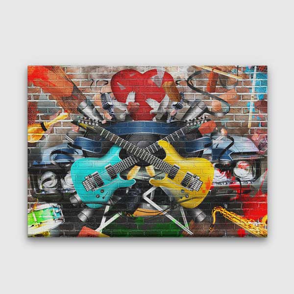 Renkli Gitarlar ve Müzik Temalı Modern Kanvas Tablo 5044