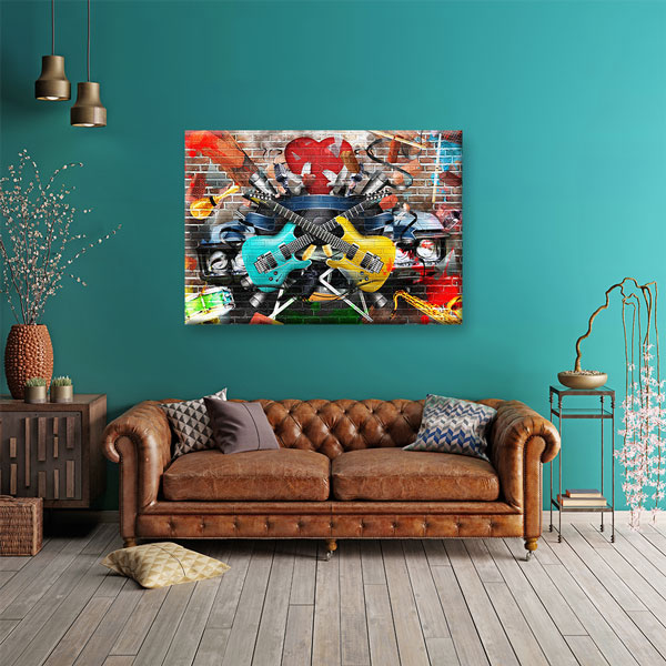 Renkli Gitarlar ve Müzik Temalı Modern Kanvas Tablo 5044