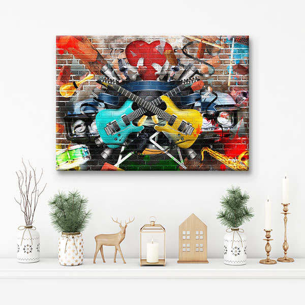 Renkli Gitarlar ve Müzik Temalı Modern Kanvas Tablo 5044