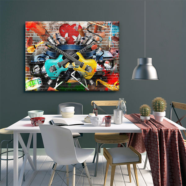 Renkli Gitarlar ve Müzik Temalı Modern Kanvas Tablo 5044