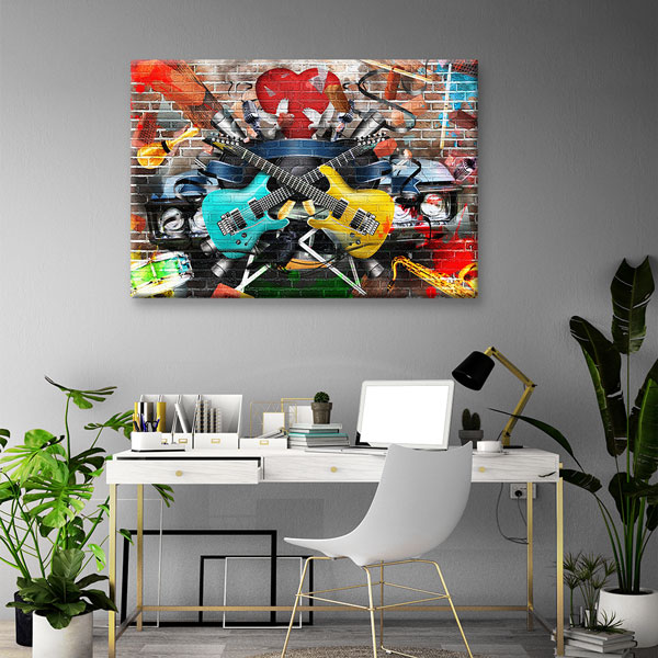 Renkli Gitarlar ve Müzik Temalı Modern Kanvas Tablo 5044