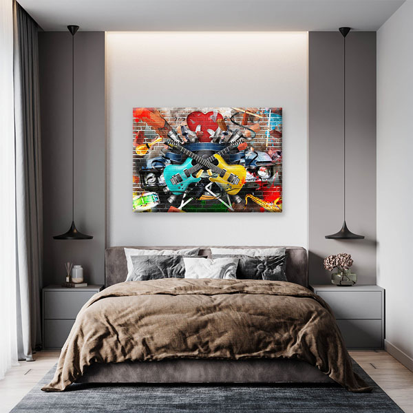 Renkli Gitarlar ve Müzik Temalı Modern Kanvas Tablo 5044