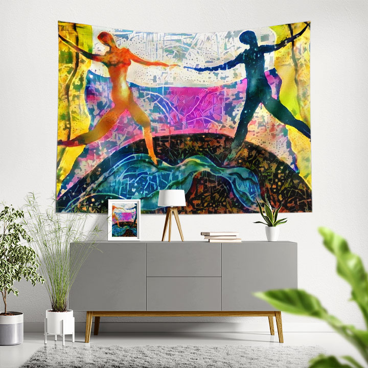 Karşılıklı Dans Eden Figürler Temalı Sanatsal Duvar Örtüsü 5086