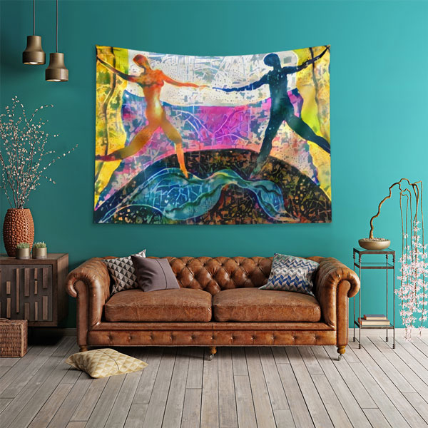 Karşılıklı Dans Eden Figürler Temalı Sanatsal Duvar Örtüsü 5086