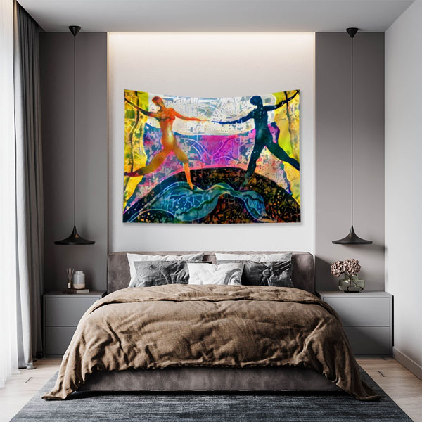 Karşılıklı Dans Eden Figürler Temalı Sanatsal Duvar Örtüsü 5086
