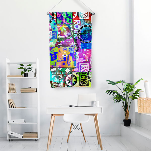 Pop Art Müzik Kolajı Modern Duvar Flaması Kumaş Baskı 5093