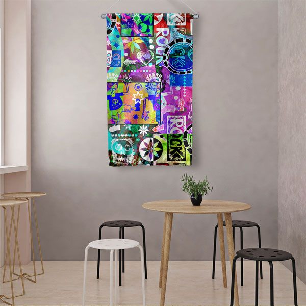 Pop Art Müzik Kolajı Modern Duvar Flaması Kumaş Baskı 5093