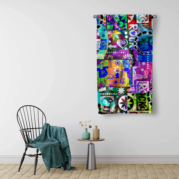 Pop Art Müzik Kolajı Modern Duvar Flaması Kumaş Baskı 5093