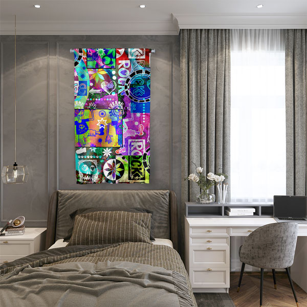 Pop Art Müzik Kolajı Modern Duvar Flaması Kumaş Baskı 5093