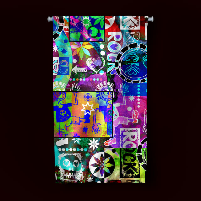 Pop Art Müzik Kolajı Modern Duvar Flaması Kumaş Baskı 5093