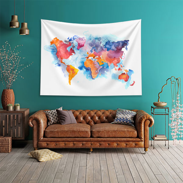 Akvarel Sulu Boya Dünya Haritası Duvar Örtüsü 5145