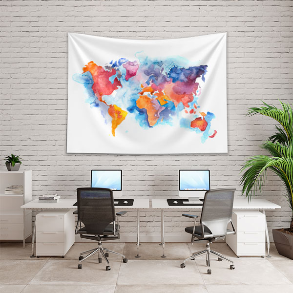Akvarel Sulu Boya Dünya Haritası Duvar Örtüsü 5145