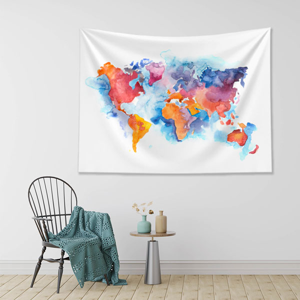Akvarel Sulu Boya Dünya Haritası Duvar Örtüsü 5145