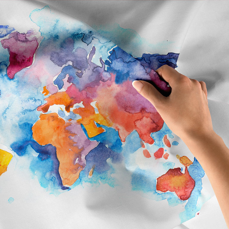 Akvarel Sulu Boya Dünya Haritası Duvar Örtüsü 5145