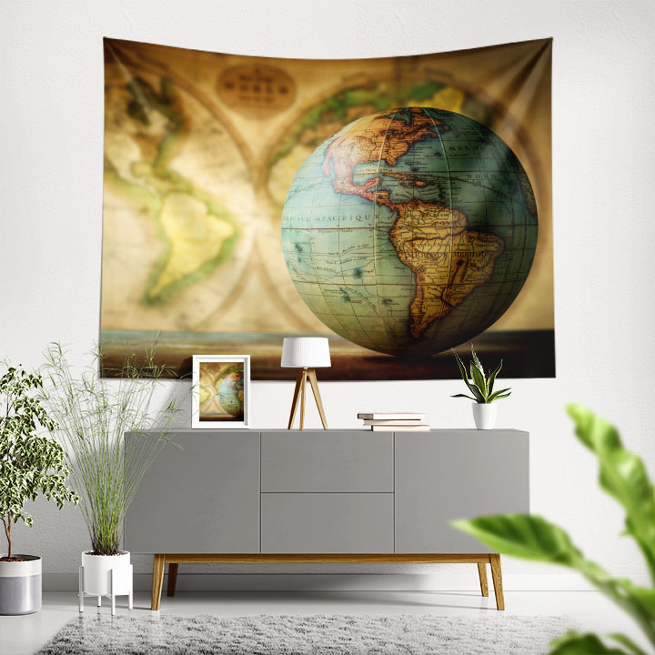 Antik Küre Temalı Dünya Haritası Duvar Örtüsü 5147