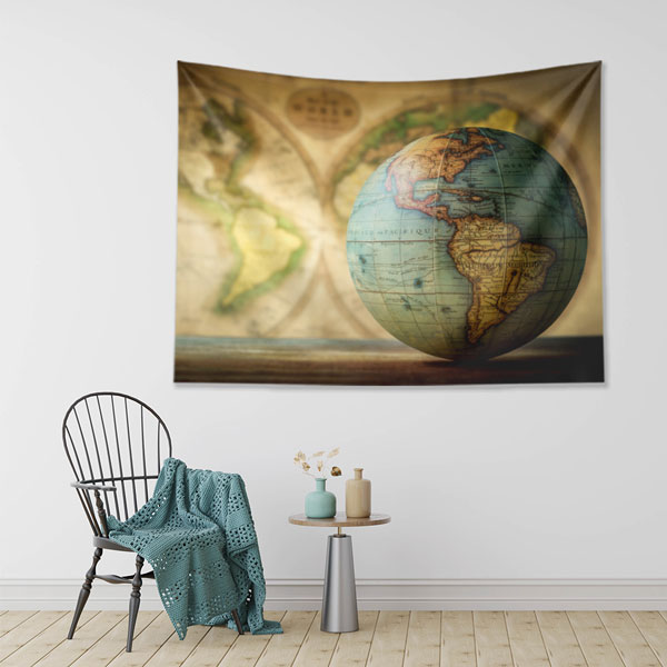 Antik Küre Temalı Dünya Haritası Duvar Örtüsü 5147