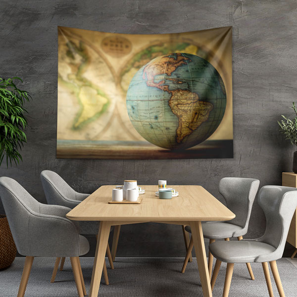 Antik Küre Temalı Dünya Haritası Duvar Örtüsü 5147
