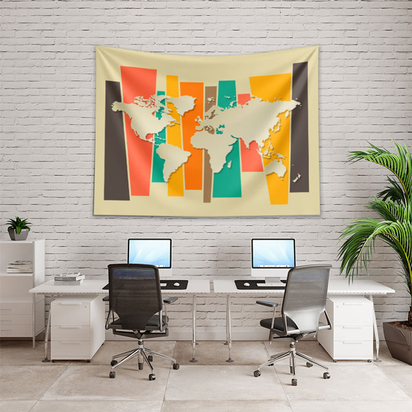 Renkli Paneller Üzerinde Silüet Dünya Haritası Duvar Örtüsü 5151
