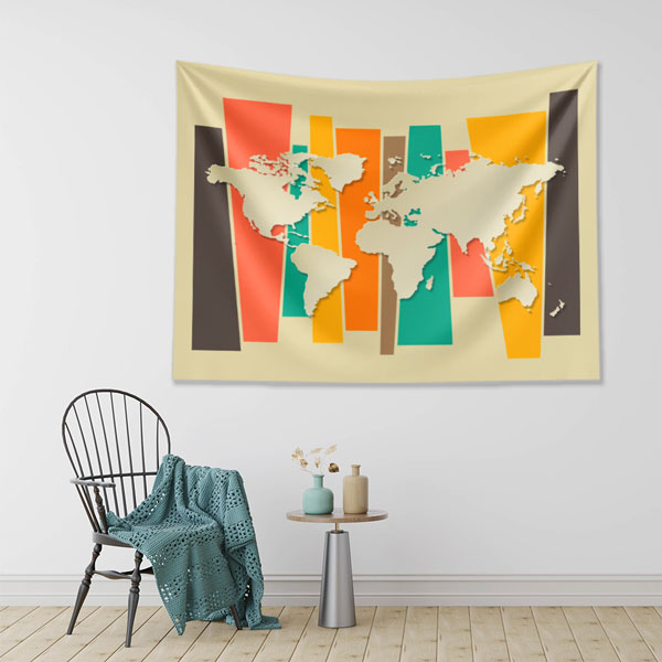 Renkli Paneller Üzerinde Silüet Dünya Haritası Duvar Örtüsü 5151
