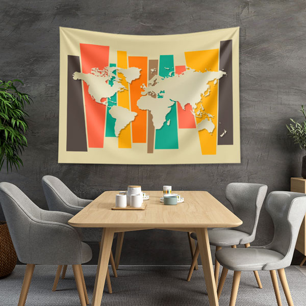 Renkli Paneller Üzerinde Silüet Dünya Haritası Duvar Örtüsü 5151