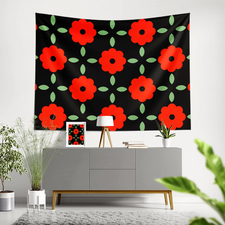 Kırmızı Çiçek Motifli Desen Sanatı Duvar Örtüsü 5196