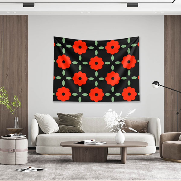 Kırmızı Çiçek Motifli Desen Sanatı Duvar Örtüsü 5196