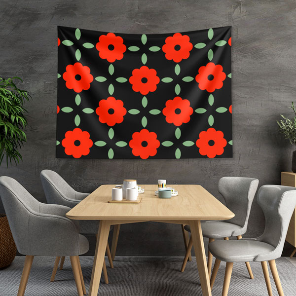 Kırmızı Çiçek Motifli Desen Sanatı Duvar Örtüsü 5196