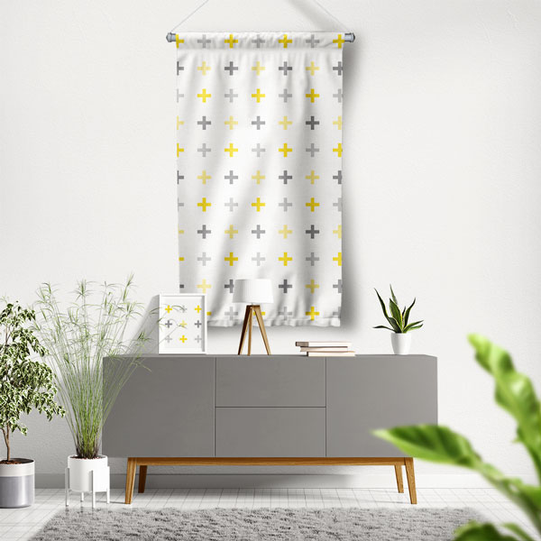 Minimal Artı Motifli Geometrik Desen Duvar Flaması 5204