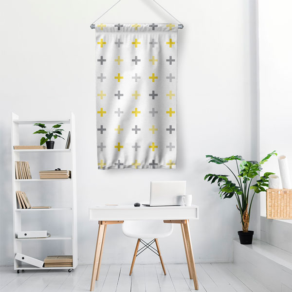 Minimal Artı Motifli Geometrik Desen Duvar Flaması 5204