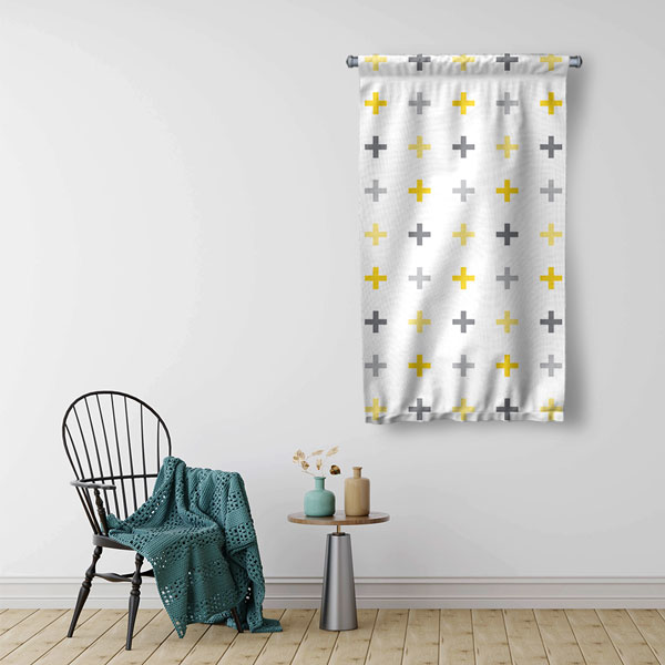 Minimal Artı Motifli Geometrik Desen Duvar Flaması 5204