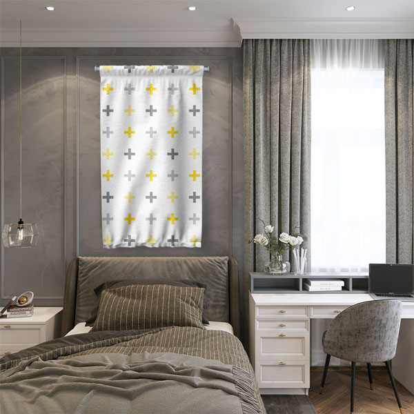 Minimal Artı Motifli Geometrik Desen Duvar Flaması 5204