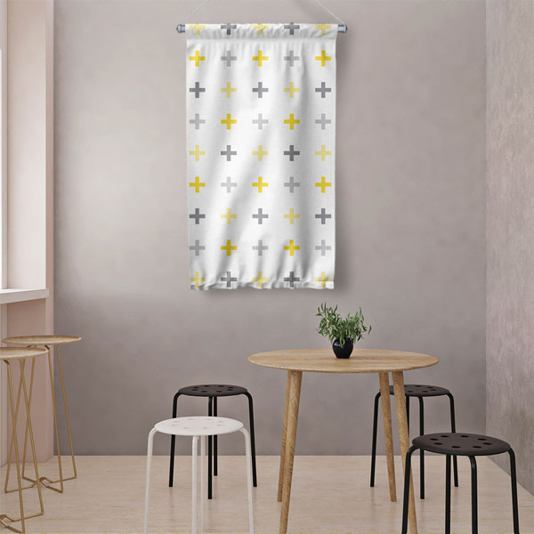 Minimal Artı Motifli Geometrik Desen Duvar Flaması 5204