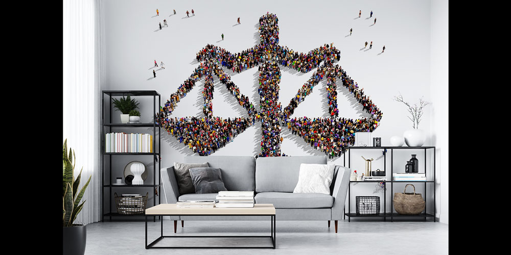 duvar-dekoru-5283-04 Hukuk Temalı Duvar Kağıdı – İnsan Figürleri ile Adalet Terazisi Tasarımı 5283