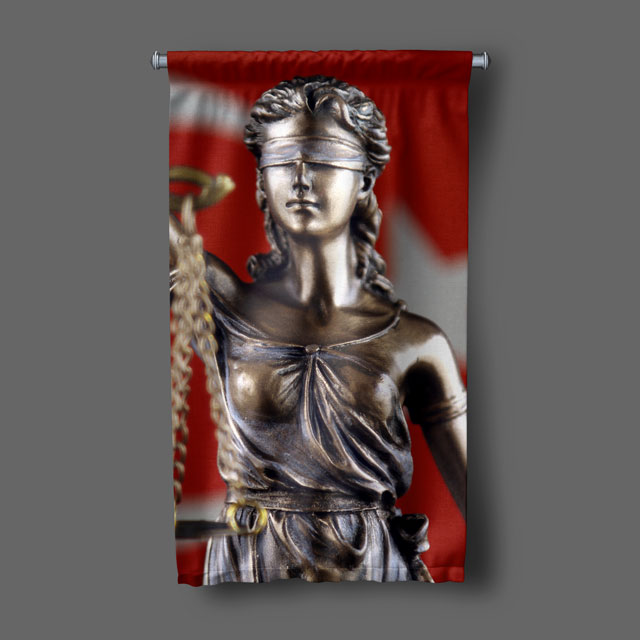 Adalet Heykeli ve Türk Bayrağı Tasarımlı Hukuk Ofisi Duvar Flaması 5315