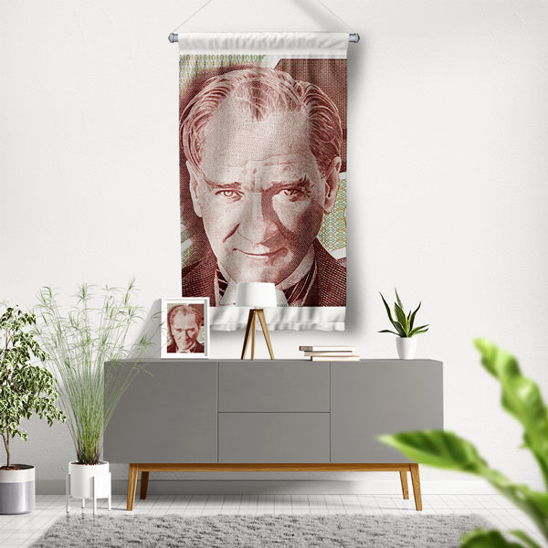 Atatürk Portresi Tasarımlı Duvar Flaması Kumaş Baskı 5364