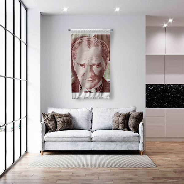 Atatürk Portresi Tasarımlı Duvar Flaması Kumaş Baskı 5364