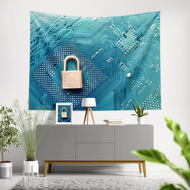 Siber Güvenlik ve Devre Kartı Tasarımlı Teknoloji Duvar Örtüsü 5410