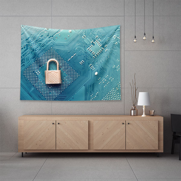 Siber Güvenlik ve Devre Kartı Tasarımlı Teknoloji Duvar Örtüsü 5410