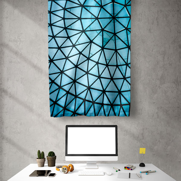 duvar-dekoru-5618-03 Mavi Geometrik Desenli Duvar Flaması Kumaş Baskı 5618