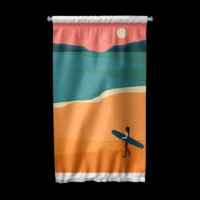 Minimal Sahil ve Sörfçü Figürlü Duvar Flaması 6306