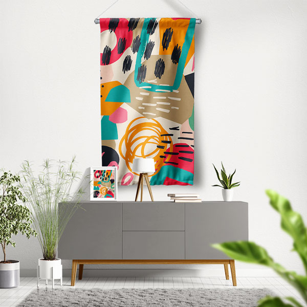 Renkli Soyut Desenli Minimal Duvar Flaması 6310