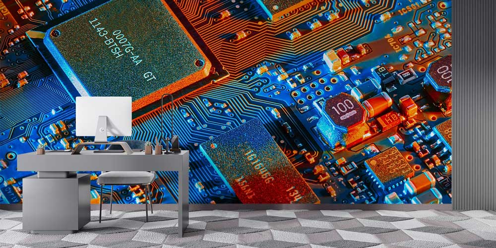 Renkli İşlemci ve Devre Kartı Desenli Teknoloji Duvar Kağıdı 5398