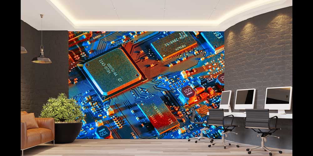 Renkli İşlemci ve Devre Kartı Desenli Teknoloji Duvar Kağıdı 5398
