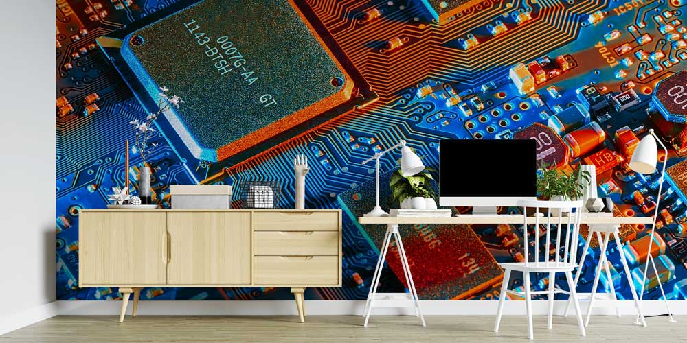 Renkli İşlemci ve Devre Kartı Desenli Teknoloji Duvar Kağıdı 5398