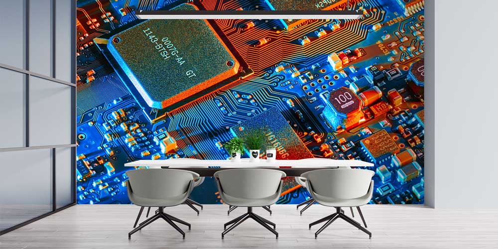 Renkli İşlemci ve Devre Kartı Desenli Teknoloji Duvar Kağıdı 5398