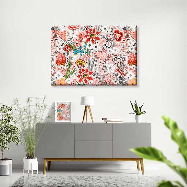 Desenli Stilize Çiçek Motifli Kanvas Tablo 4229