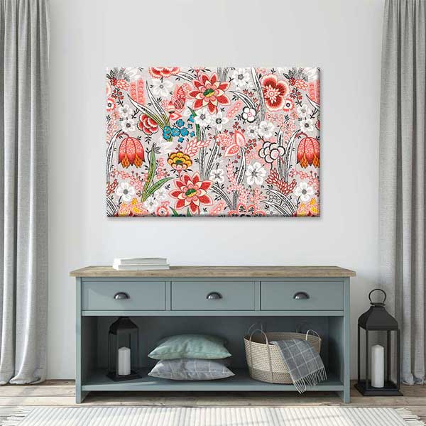 Desenli Stilize Çiçek Motifli Kanvas Tablo 4229