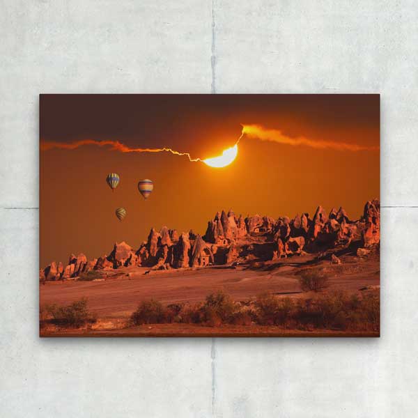 Kapadokya Gün Batımı ve Balonlar Manzarası Kanvas Tablo 12095