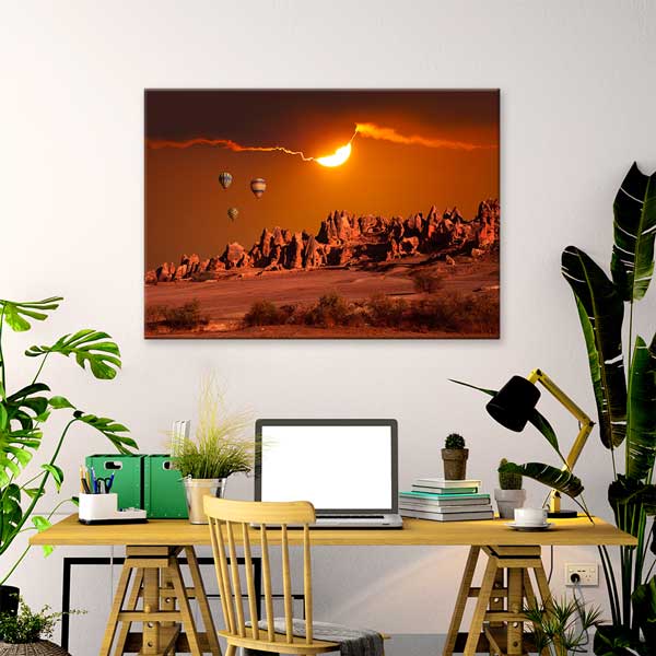 Kapadokya Gün Batımı ve Balonlar Manzarası Kanvas Tablo 12095