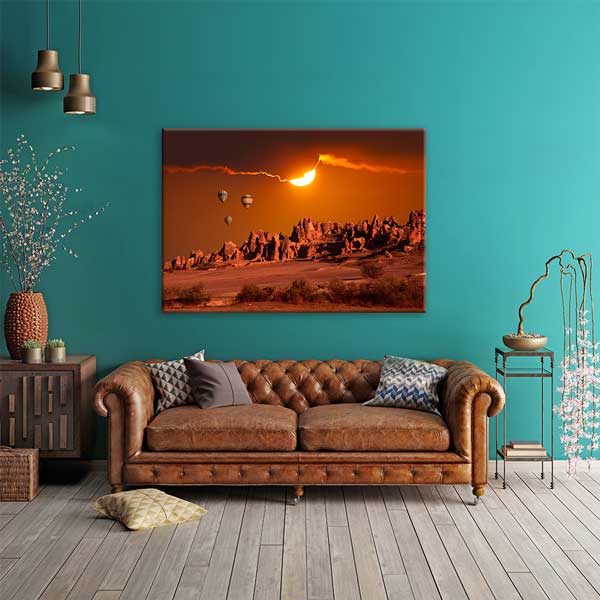 Kapadokya Gün Batımı ve Balonlar Manzarası Kanvas Tablo 12095